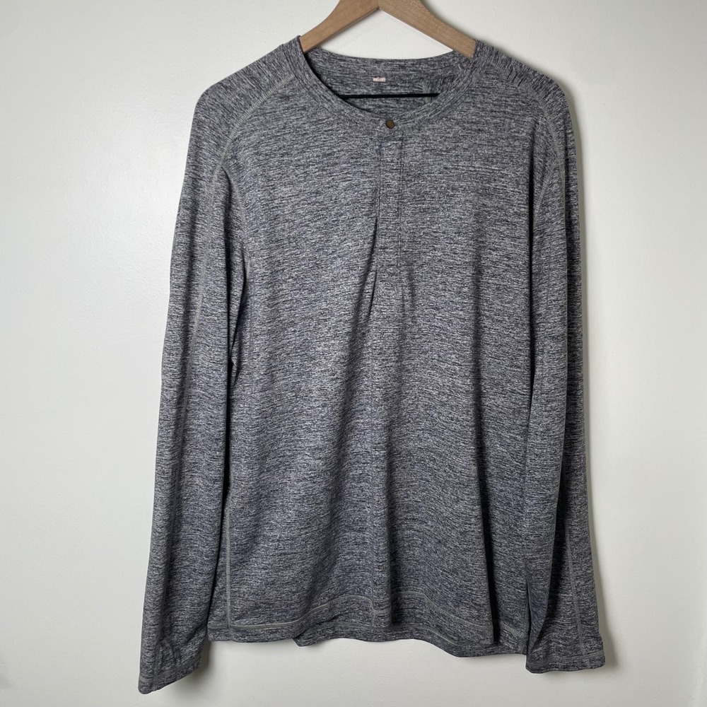 Lululemon Henley Shirt Men L Gray Heather Long Sleeve Athletic Athleisure